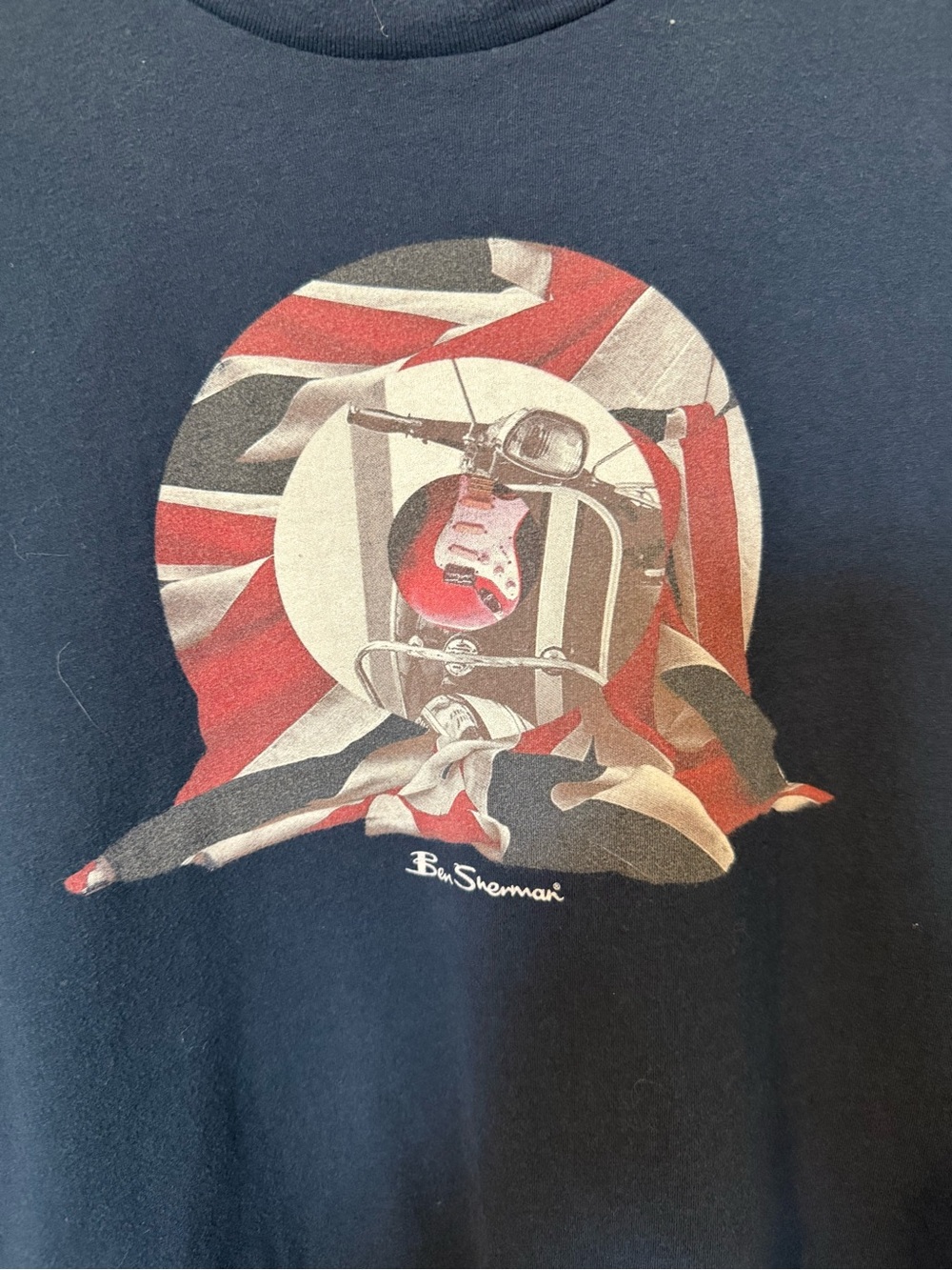 Ben Sherman Navy Graphic T-Shirt Union Jack Scooter Guitar Men’s XL 100% Cotton - Picture 2 of 6